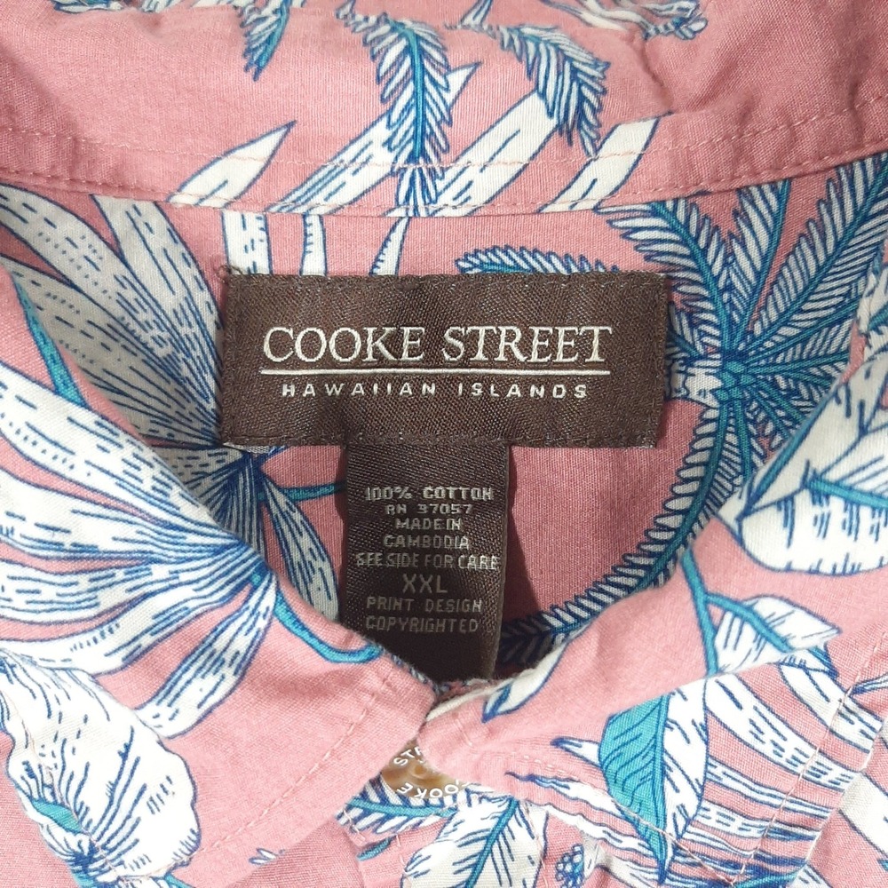 Cooke Street Men XL Pink Tropical Palm Hibiscus Cotton Hawaiian Shirt Cruise
